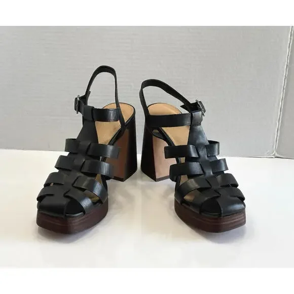 Crown Vintage Farlie Womens Size 9M Black Leather Ankle Strap Block Heel Sandals - Picture 4 of 16